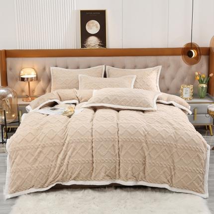 91家纺网 家纺一手货源 找家纺 爱上 2023新款轻柔塔芙绒牛奶绒四件套 香槟色