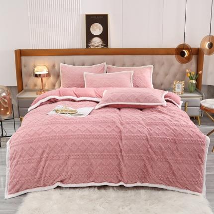 91家纺网 家纺一手货源 找家纺 爱上 2023新款轻柔塔芙绒牛奶绒四件套 樱桃粉