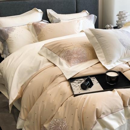 91家纺网 家纺一手货源 找家纺 涞澳2023新款100支全棉四件套—花溪系列 花溪-饼干咖