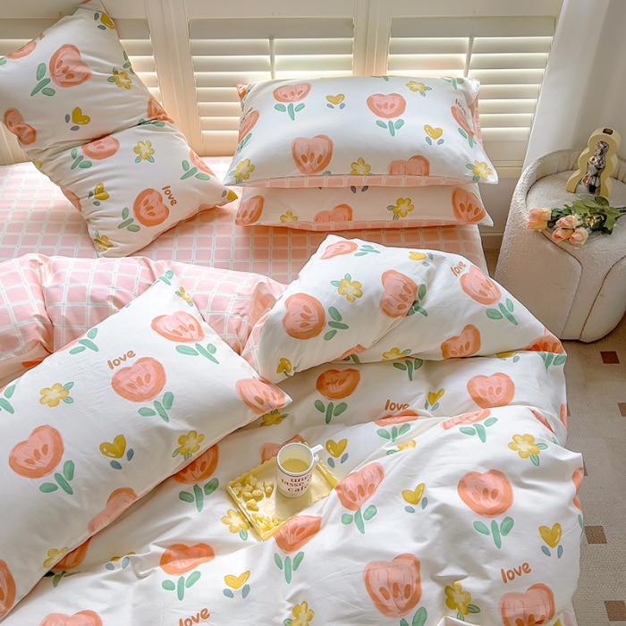 91家纺网 家纺一手货源 找家纺 百寐 2024小清新碎花卡通13372全棉四件套纯棉床单床笠款 花蜜