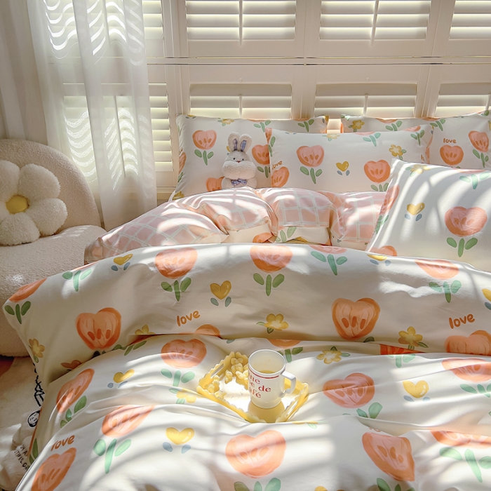 91家纺网 家纺一手货源 找家纺 百寐 2024小清新碎花卡通13372全棉四件套纯棉床单床笠款 花蜜