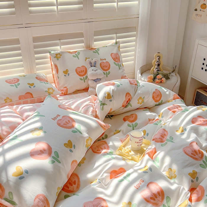 91家纺网 家纺一手货源 找家纺 百寐 2024小清新碎花卡通13372全棉四件套纯棉床单床笠款 花蜜