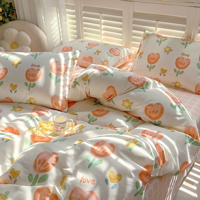 91家纺网 家纺一手货源 找家纺 百寐 2024小清新碎花卡通13372全棉四件套纯棉床单床笠款 花蜜