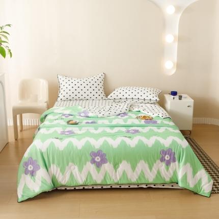 91家纺网 家纺一手货源 找家纺 有货 2023新款时尚针织系列夏被四件套 赫兹-绿