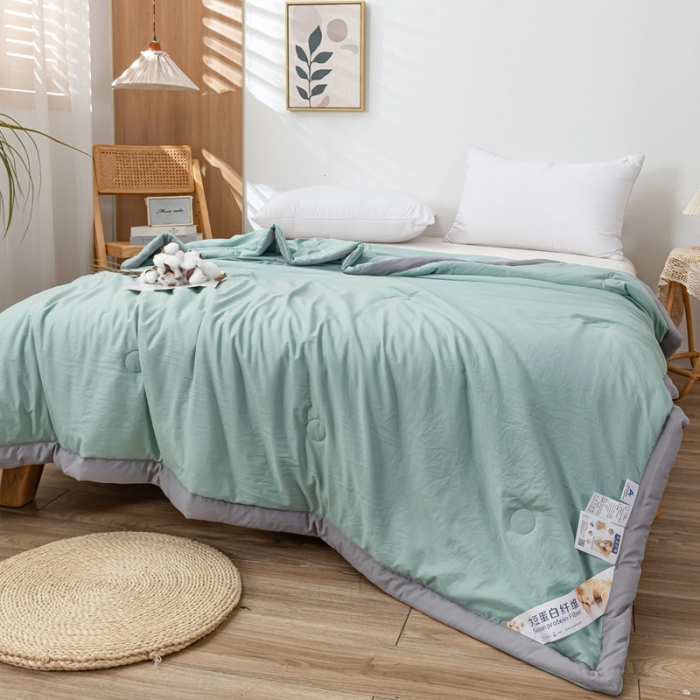 91家纺网 家纺一手货源 找家纺 森林人 2023新款A类无印风水洗棉大豆夏被 薄荷绿