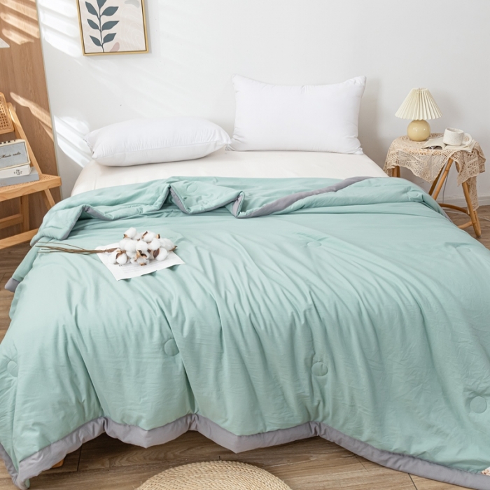 91家纺网 家纺一手货源 找家纺 森林人 2023新款A类无印风水洗棉大豆夏被 薄荷绿