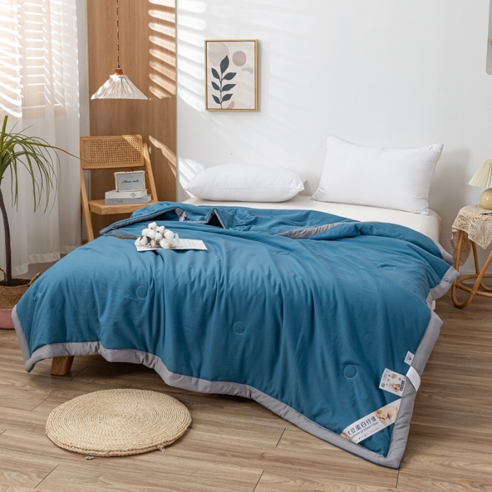 91家纺网 家纺一手货源 找家纺 森林人 2023新款A类无印风水洗棉大豆夏被 宾利蓝