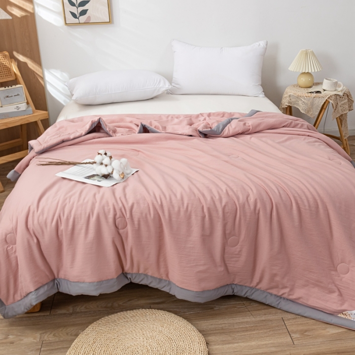 91家纺网 家纺一手货源 找家纺 森林人 2023新款A类无印风水洗棉大豆夏被 豆沙