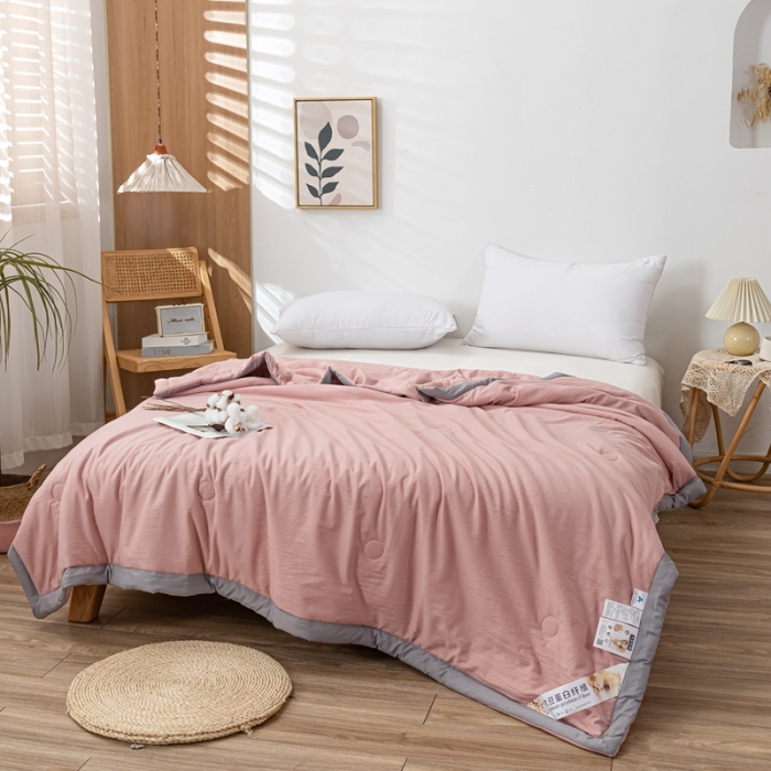 91家纺网 家纺一手货源 找家纺 森林人 2023新款A类无印风水洗棉大豆夏被 豆沙