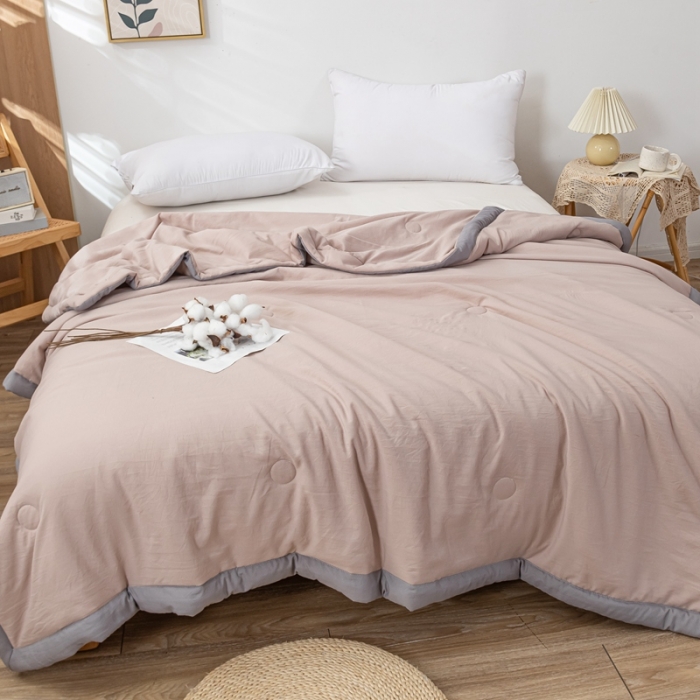 91家纺网 家纺一手货源 找家纺 森林人 2023新款A类无印风水洗棉大豆夏被 卡其