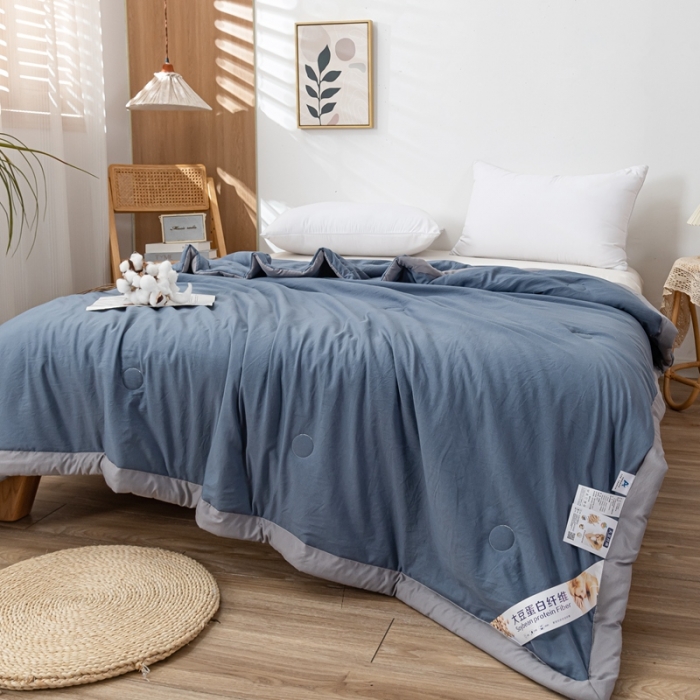 91家纺网 家纺一手货源 找家纺 森林人 2023新款A类无印风水洗棉大豆夏被 牛仔蓝