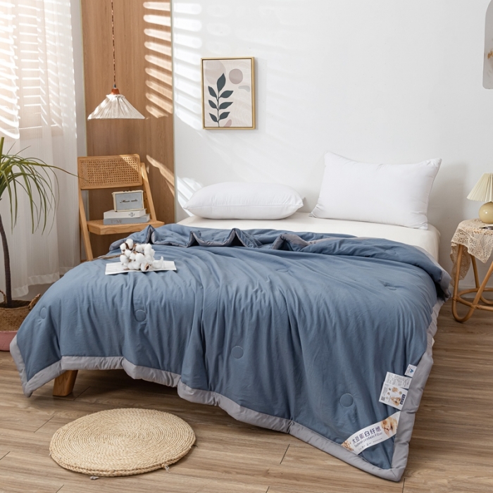 91家纺网 家纺一手货源 找家纺 森林人 2023新款A类无印风水洗棉大豆夏被 牛仔蓝
