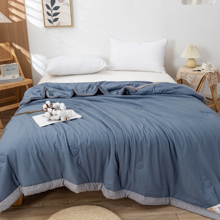 91家纺网 家纺一手货源 找家纺 森林人 2023新款A类无印风水洗棉大豆夏被 牛仔蓝