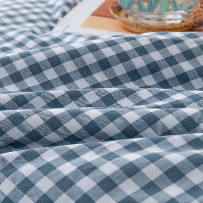 91家纺网 家纺一手货源 找家纺 森林人 2023新款A类无印风水洗棉大豆夏被 浅蓝小格