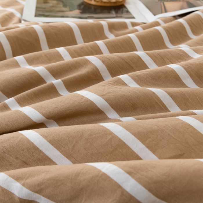 91家纺网 家纺一手货源 找家纺 森林人 2023新款A类无印风水洗棉大豆夏被 条纹咖