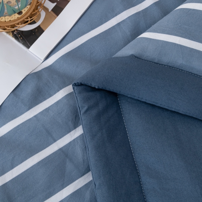 91家纺网 家纺一手货源 找家纺 森林人 2023新款A类无印风水洗棉大豆夏被 条纹蓝