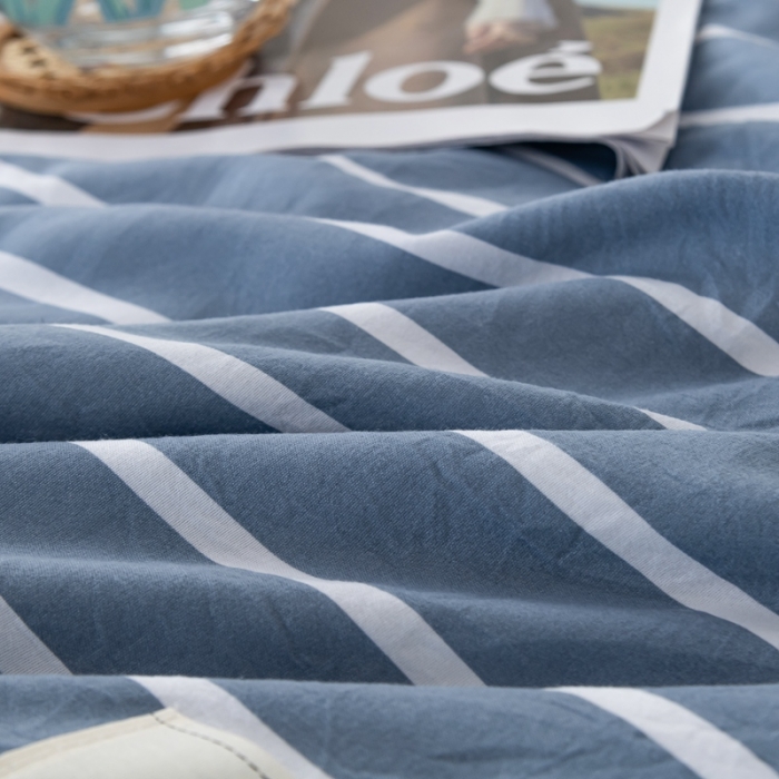 91家纺网 家纺一手货源 找家纺 森林人 2023新款A类无印风水洗棉大豆夏被 条纹蓝