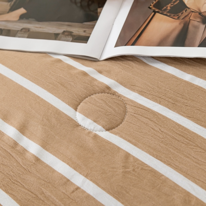 91家纺网 家纺一手货源 找家纺 森林人 2023新款A类无印风水洗棉大豆夏被 条纹咖