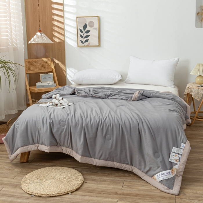 91家纺网 家纺一手货源 找家纺 森林人 2023新款A类无印风水洗棉大豆夏被 绅士灰