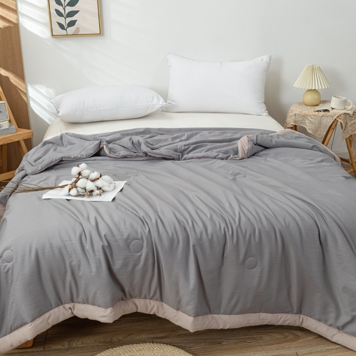 91家纺网 家纺一手货源 找家纺 森林人 2023新款A类无印风水洗棉大豆夏被 绅士灰