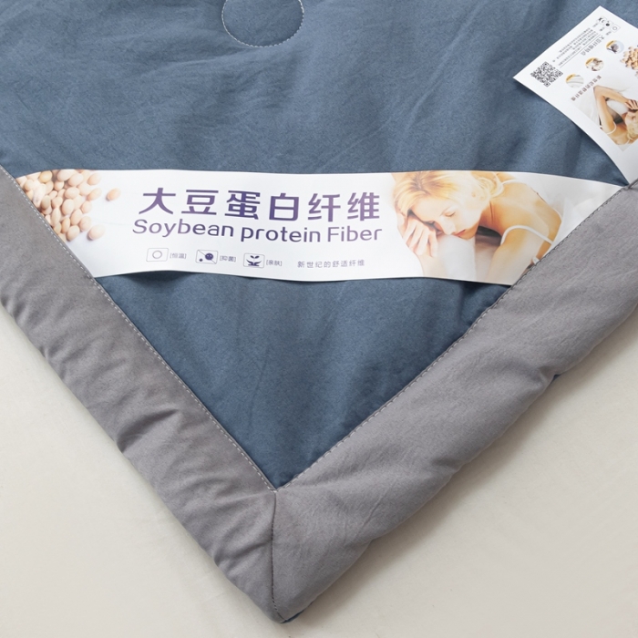 91家纺网 家纺一手货源 找家纺 森林人 2023新款A类无印风水洗棉大豆夏被 牛仔蓝