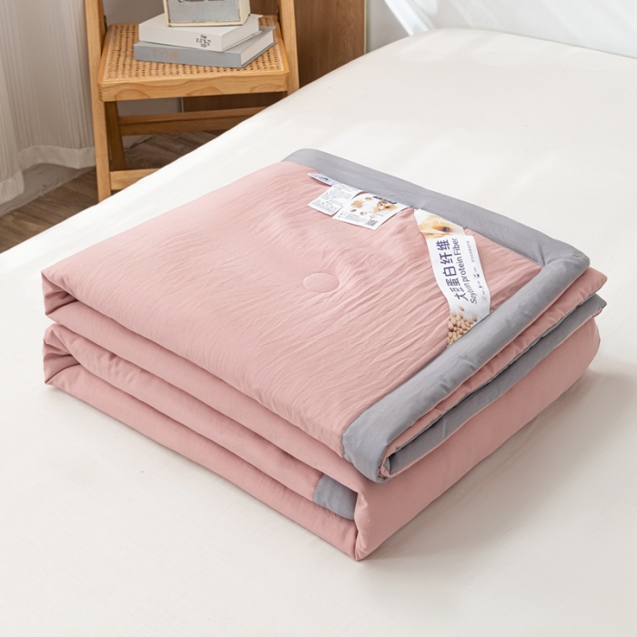 91家纺网 家纺一手货源 找家纺 森林人 2023新款A类无印风水洗棉大豆夏被 豆沙