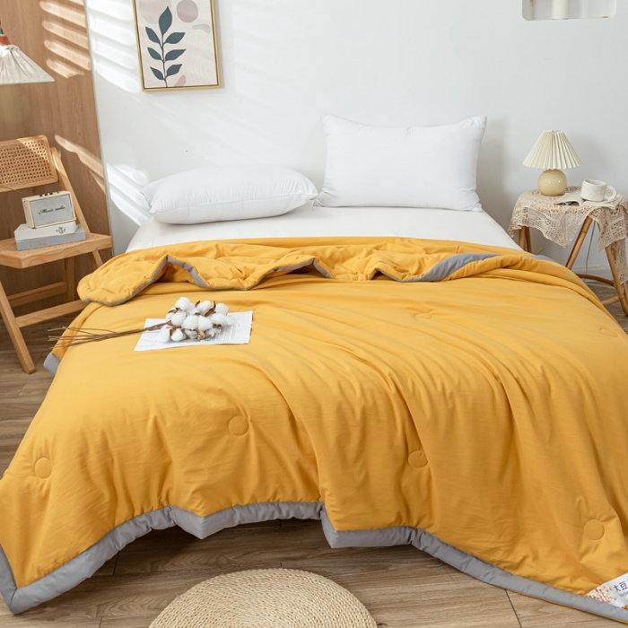 91家纺网 家纺一手货源 找家纺 森林人 2023新款A类无印风水洗棉大豆夏被 柠檬黄