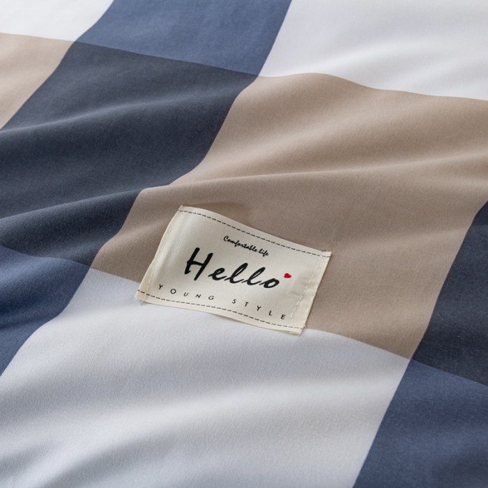 91家纺网 家纺一手货源 找家纺 森林人 2023新款A类无印风水洗棉大豆夏被 蓝大格