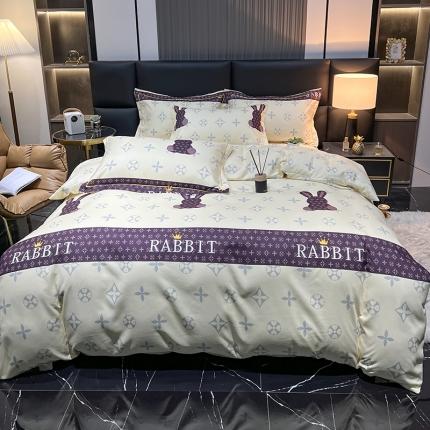 91家纺网 家纺一手货源 找家纺 富之航 2023新款贡棉磨毛四件套 招财兔