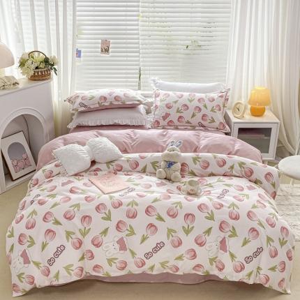 91家纺网 家纺一手货源 找家纺 2024新款12868全棉四件套系列-四件套花仙兔