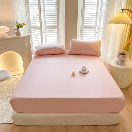 91家纺网 家纺一手货源 找家纺 857家居 2023新款纯色磨毛床笠 太妃粉