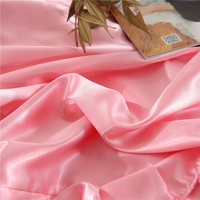 91家纺网 家纺一手货源 找家纺 水洗真丝冰丝床裙四件套丝滑裸睡夏天冰丝被套丝绸公主床罩床上用品 粉色