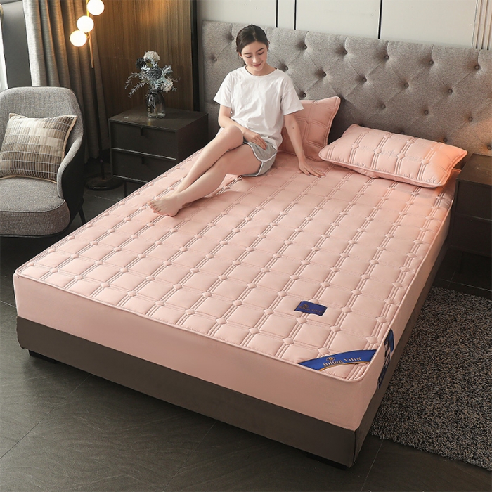 91家纺网 家纺一手货源 找家纺 给笠 2024新款希尔顿原棉抗菌夹棉床笠-雅格 雅格-淡粉