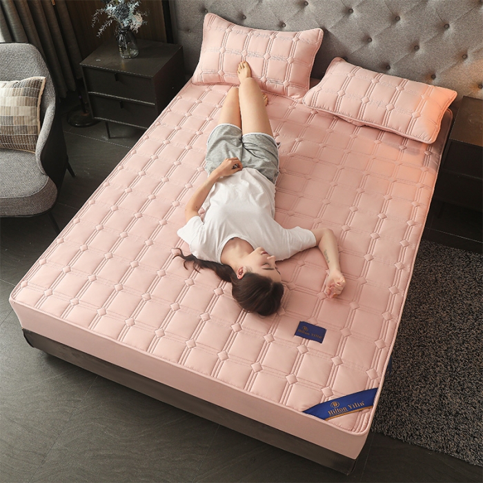 91家纺网 家纺一手货源 找家纺 给笠 2024新款希尔顿原棉抗菌夹棉床笠-雅格 雅格-淡粉