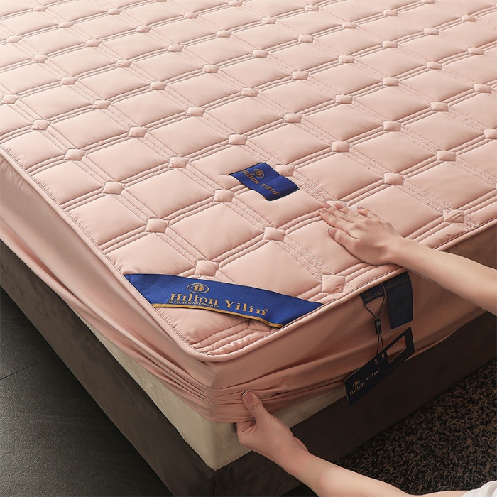 91家纺网 家纺一手货源 找家纺 给笠 2024新款希尔顿原棉抗菌夹棉床笠-雅格 雅格-淡粉