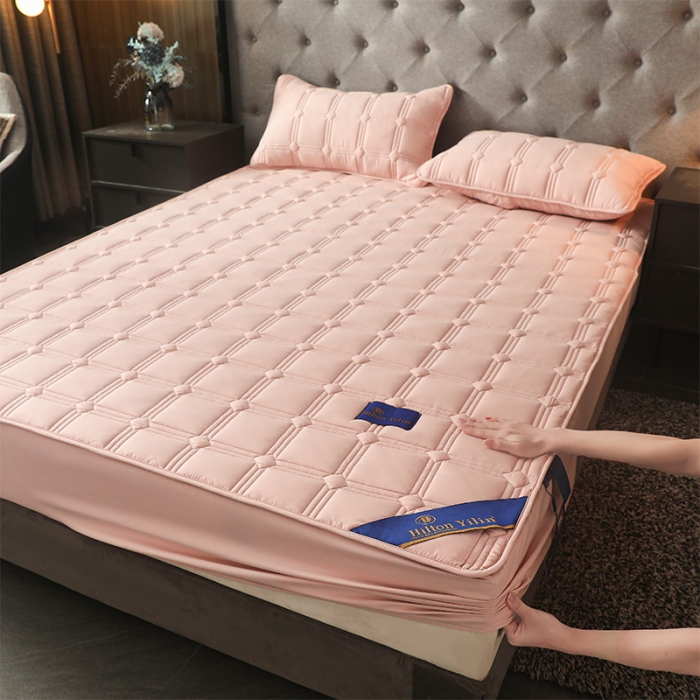 91家纺网 家纺一手货源 找家纺 给笠 2024新款希尔顿原棉抗菌夹棉床笠-雅格 雅格-淡粉