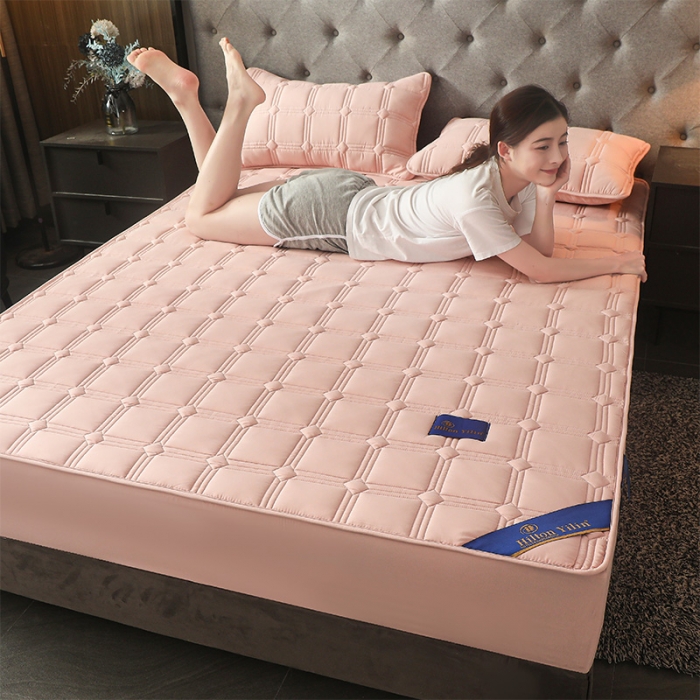 91家纺网 家纺一手货源 找家纺 给笠 2024新款希尔顿原棉抗菌夹棉床笠-雅格 雅格-淡粉