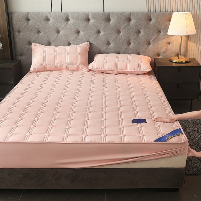 91家纺网 家纺一手货源 找家纺 给笠 2024新款希尔顿原棉抗菌夹棉床笠-雅格 雅格-淡粉