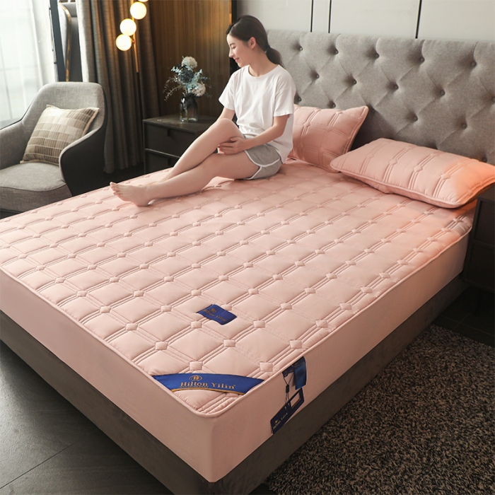 91家纺网 家纺一手货源 找家纺 给笠 2024新款希尔顿原棉抗菌夹棉床笠-雅格 雅格-淡粉