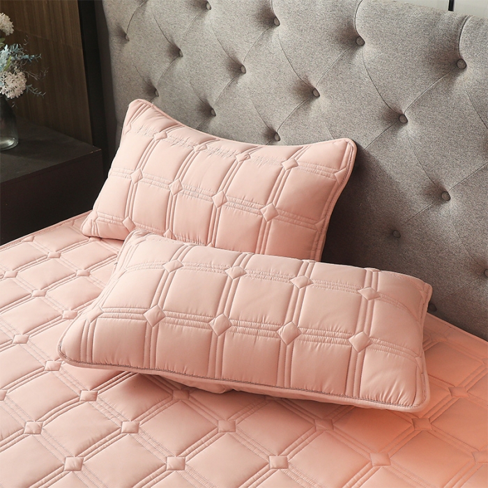 91家纺网 家纺一手货源 找家纺 给笠 2024新款希尔顿原棉抗菌夹棉床笠-雅格 雅格-淡粉