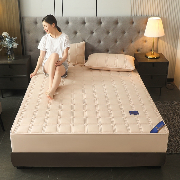 91家纺网 家纺一手货源 找家纺 给笠 2024新款希尔顿原棉抗菌夹棉床笠-雅格 雅格-卡其