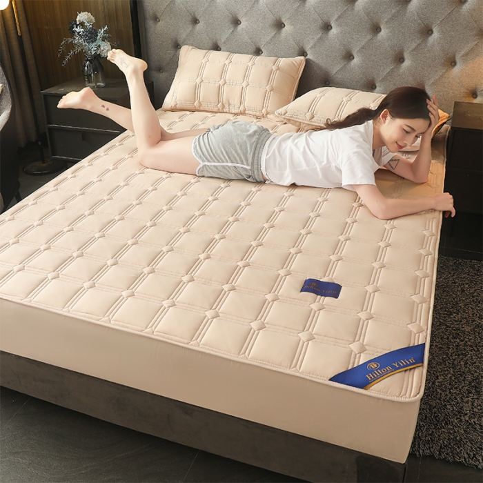 91家纺网 家纺一手货源 找家纺 给笠 2024新款希尔顿原棉抗菌夹棉床笠-雅格 雅格-卡其