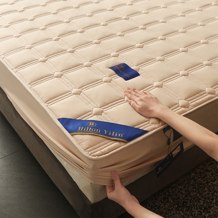 91家纺网 家纺一手货源 找家纺 给笠 2024新款希尔顿原棉抗菌夹棉床笠-雅格 雅格-卡其