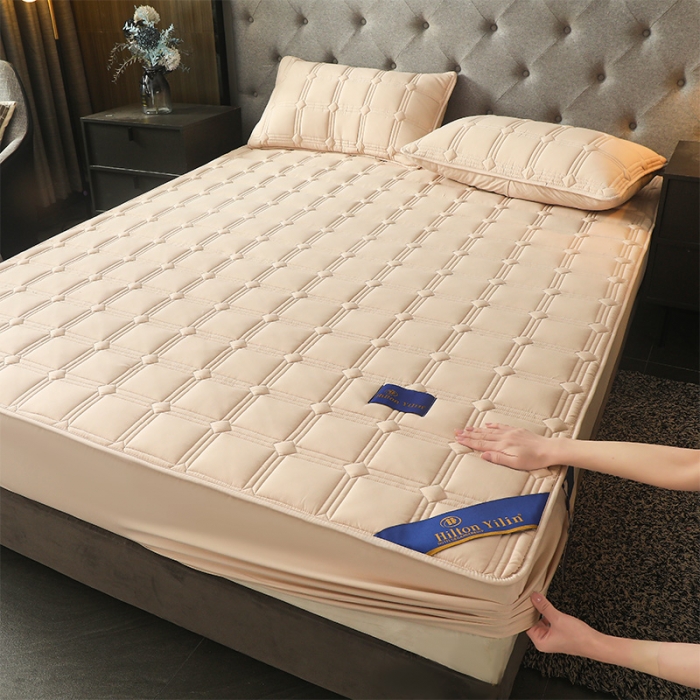 91家纺网 家纺一手货源 找家纺 给笠 2024新款希尔顿原棉抗菌夹棉床笠-雅格 雅格-卡其