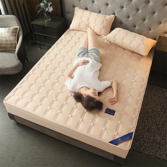 91家纺网 家纺一手货源 找家纺 给笠 2024新款希尔顿原棉抗菌夹棉床笠-雅格 雅格-卡其