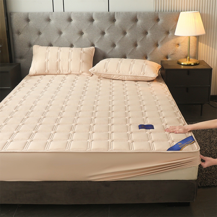 91家纺网 家纺一手货源 找家纺 给笠 2024新款希尔顿原棉抗菌夹棉床笠-雅格 雅格-卡其