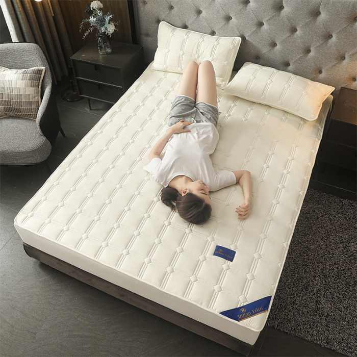 91家纺网 家纺一手货源 找家纺 给笠 2024新款希尔顿原棉抗菌夹棉床笠-雅格 雅格-米白