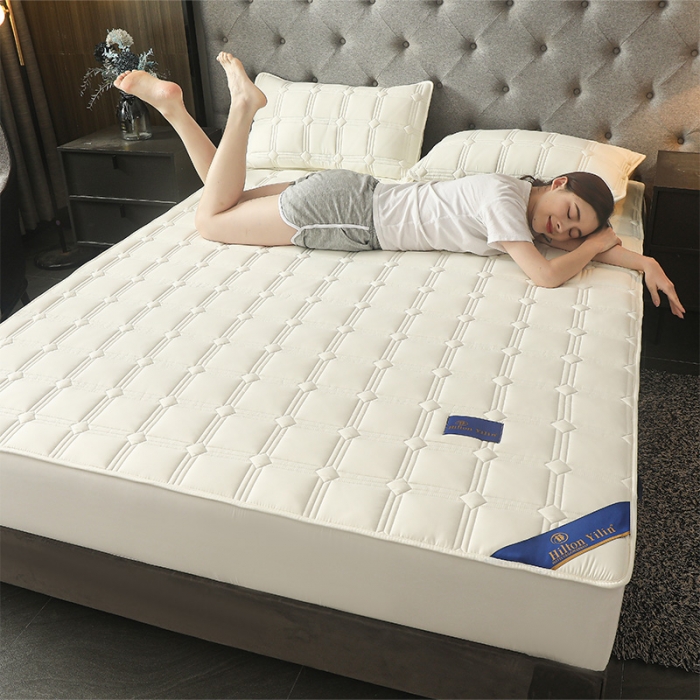 91家纺网 家纺一手货源 找家纺 给笠 2024新款希尔顿原棉抗菌夹棉床笠-雅格 雅格-米白