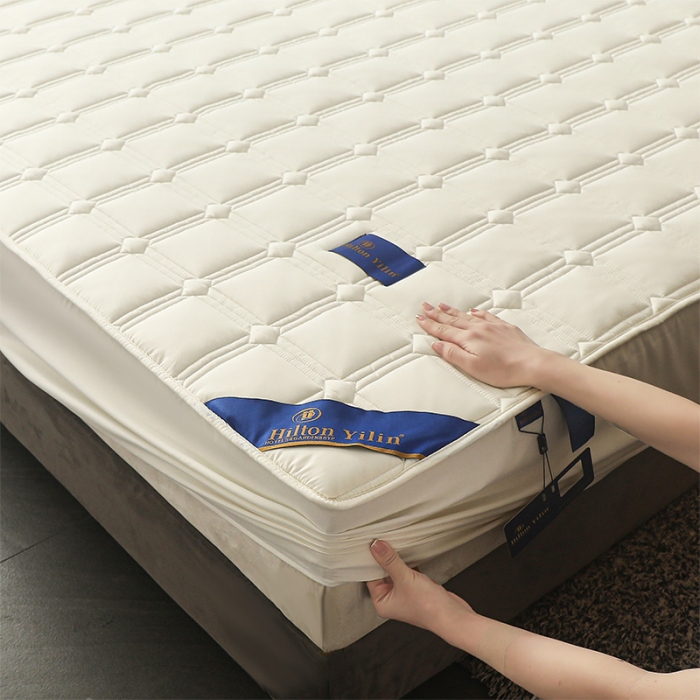 91家纺网 家纺一手货源 找家纺 给笠 2024新款希尔顿原棉抗菌夹棉床笠-雅格 雅格-米白