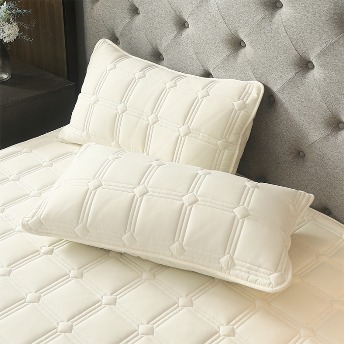 91家纺网 家纺一手货源 找家纺 给笠 2024新款希尔顿原棉抗菌夹棉床笠-雅格 雅格-米白